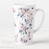 Monogram roze en grijze Floral Waterverf Latte Mok (Rechts)
