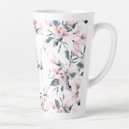 Monogram roze en grijze Floral Waterverf Latte Mok
