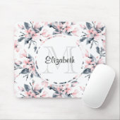 Monogram roze en grijze Floral Waterverf Muismat (Met muis)