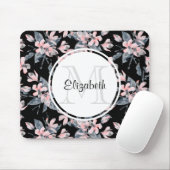 Monogram roze en grijze Floral Waterverf Muismat (Met muis)