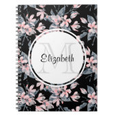 Monogram roze en grijze Floral Waterverf Notitieboek (Voorkant)
