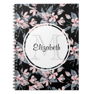 Monogram roze en grijze Floral Waterverf Notitieboek