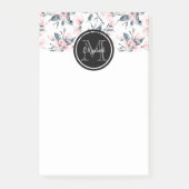 Monogram roze en grijze Floral Waterverf Post-it® Notes (Voorkant)