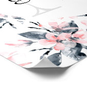Monogram roze en grijze Floral Waterverf Poster (Hoek)
