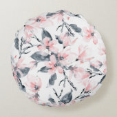 Monogram roze en grijze Floral Waterverf Rond Kussen (Achterkant)