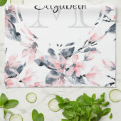 Monogram roze en grijze Floral Waterverf Theedoek (Gevouwen)