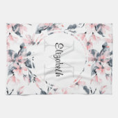 Monogram roze en grijze Floral Waterverf Theedoek (Horizontaal)