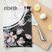 Monogram roze en grijze Floral Waterverf Theedoek (Quarter Fold)