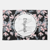 Monogram roze en grijze Floral Waterverf Theedoek (Horizontaal)