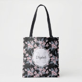 Monogram roze en grijze Floral Waterverf Tote Bag (Voorkant)