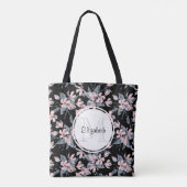 Monogram roze en grijze Floral Waterverf Tote Bag (Achterkant)