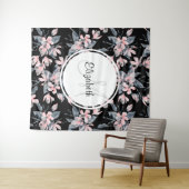 Monogram roze en grijze Floral Waterverf Wandkleed (In Situ (horizontaal))