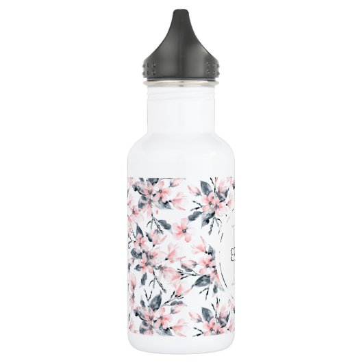 Monogram roze en grijze Floral Waterverf Waterfles (Links)
