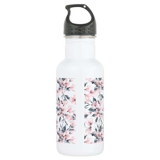 Monogram roze en grijze Floral Waterverf Waterfles (Achterkant)