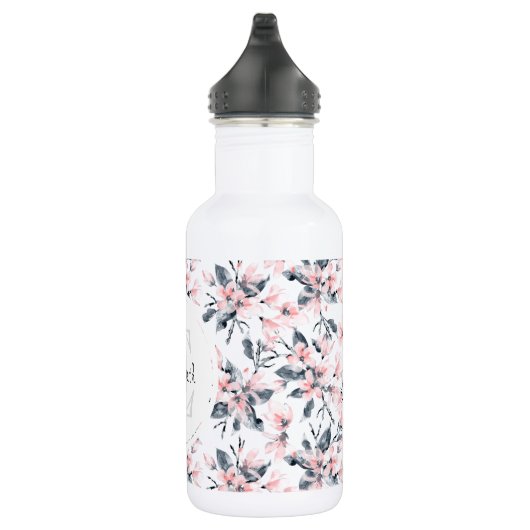 Monogram roze en grijze Floral Waterverf Waterfles (Rechts)
