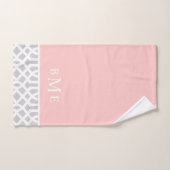 Monogram roze en grijze Trellis | bewerkbare kleur Bad Handdoek (Handdoek)