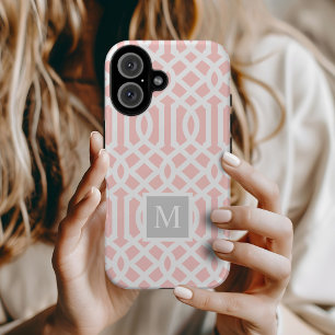 Monogram roze en grijze Trellis   bewerkbare kleur Case-Mate iPhone 14 Hoesje
