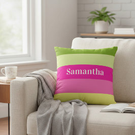 Monogram roze en groen gestreepte kleurblok kussen
