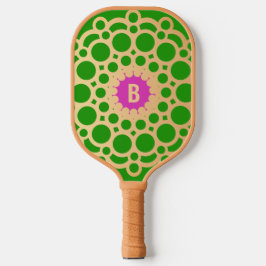 Monogram Roze en Groen - Gouden Cirkels Pickleball Paddle