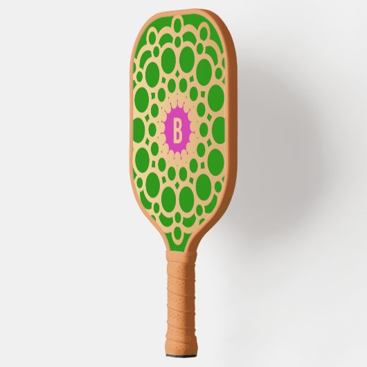 Monogram Roze en Groen - Gouden Cirkels Pickleball Paddle (Links)