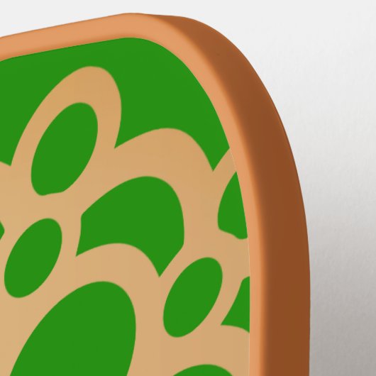 Monogram Roze en Groen - Gouden Cirkels Pickleball Paddle (Links Detail)