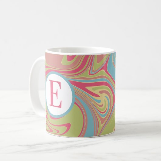 Monogram Roze en Groene Abstracte Swirl Mok (Voorkant links)