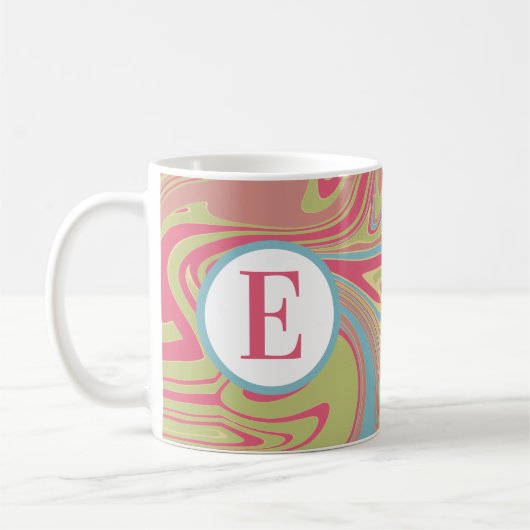 Monogram Roze en Groene Abstracte Swirl Mok (Links)