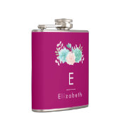 Monogram roze en groene bloemen heupfles (Rechts)