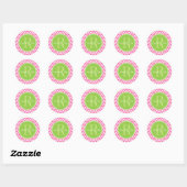 Monogram roze en groene Chevrons Ronde Sticker (Vel)