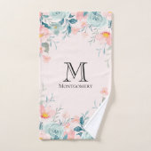 Monogram roze en groene Floral Border Bad Handdoek (Handdoek)