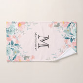 Monogram roze en groene Floral Border Bad Handdoek (Handdoek)