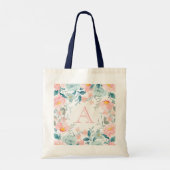 Monogram roze en groene Floral Border Tote Bag (Achterkant)