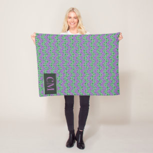 Monogram roze en groene glitter Chevron Fleece Deken