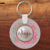 Monogram Roze en Groene Harlequin Sleutelhanger (Voorkant)