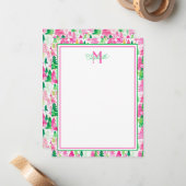 Monogram Roze en Groene Kerstbomen Notitiekaartje (Voorkant / Achterkant in situ)