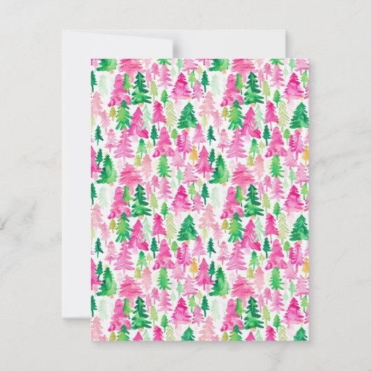 Monogram Roze en Groene Kerstbomen Notitiekaartje (Achterkant)