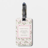 Monogram roze en groene langlevende wilde bloemen bagagelabel (Achterkant verticaal)