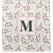 Monogram roze en groene langlevende wilde bloemen douchegordijn (Voorkant)