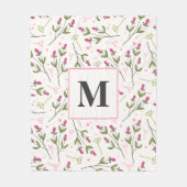 Monogram roze en groene langlevende wilde bloemen fleece deken (Voorkant)