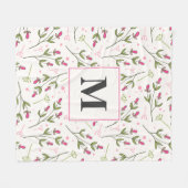 Monogram roze en groene langlevende wilde bloemen fleece deken (Voorkant (Horizontaal))