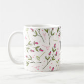 Monogram roze en groene langlevende wilde bloemen koffiemok (Links)