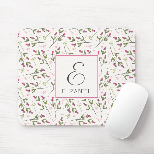 Monogram roze en groene langlevende wilde bloemen muismat (Met muis)