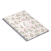Monogram roze en groene langlevende wilde bloemen notitieboek (Rechterzijde)