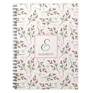Monogram roze en groene langlevende wilde bloemen notitieboek
