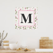 Monogram roze en groene langlevende wilde bloemen poster (Keuken)