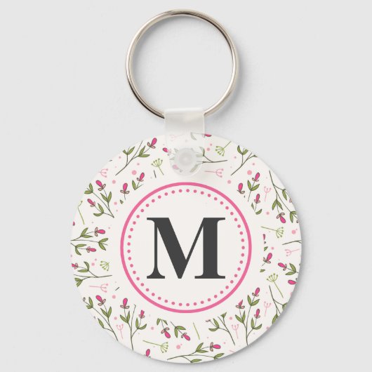 Monogram roze en groene langlevende wilde bloemen sleutelhanger (Voorkant)