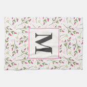 Monogram roze en groene langlevende wilde bloemen theedoek (Horizontaal)