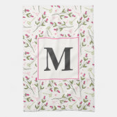 Monogram roze en groene langlevende wilde bloemen theedoek (Verticaal)