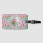Monogram Roze en Groene Pastels Harlekijn Bagagelabel (Voorkant (horizontaal))