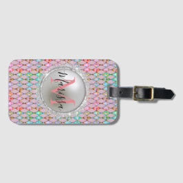 Monogram Roze en Groene Pastels Harlekijn Bagagelabel